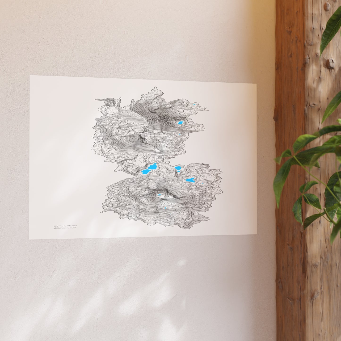 Geographic Art Print, Elegant Map Decor, Modern Home Decor, Unique Wall Art, Gift for Nature Lovers, Three Sisters Topo