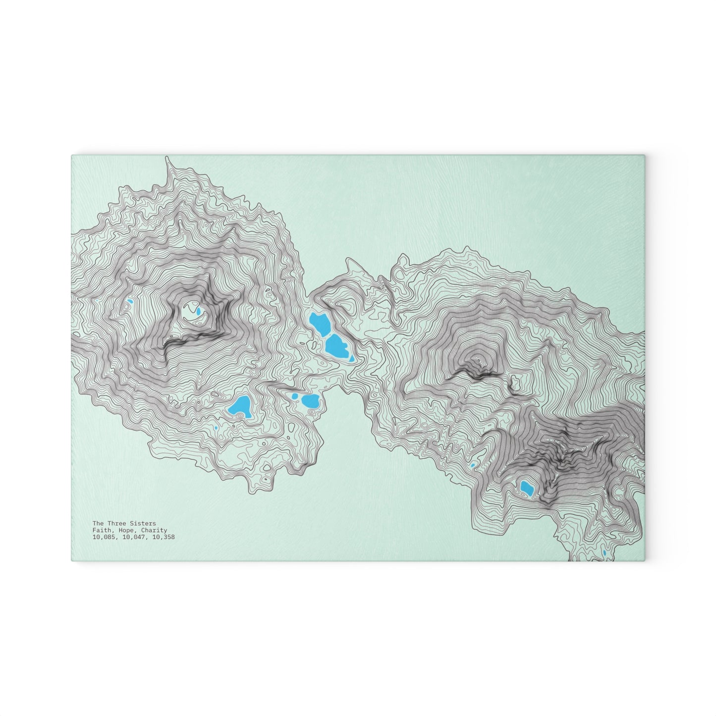 Tempered Glass Cutting Board | Three Sister Topographic Map