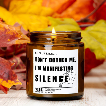 Vibe Candle Co. Hand-Poured Apricot Coconut Wax Candle, Manifesting Silence, Humor Scented, 4 oz