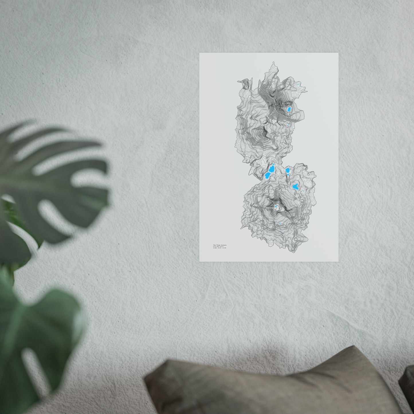 Geographic Art Print, Elegant Map Decor, Modern Home Decor, Unique Wall Art, Gift for Nature Lovers, Three Sisters Topo