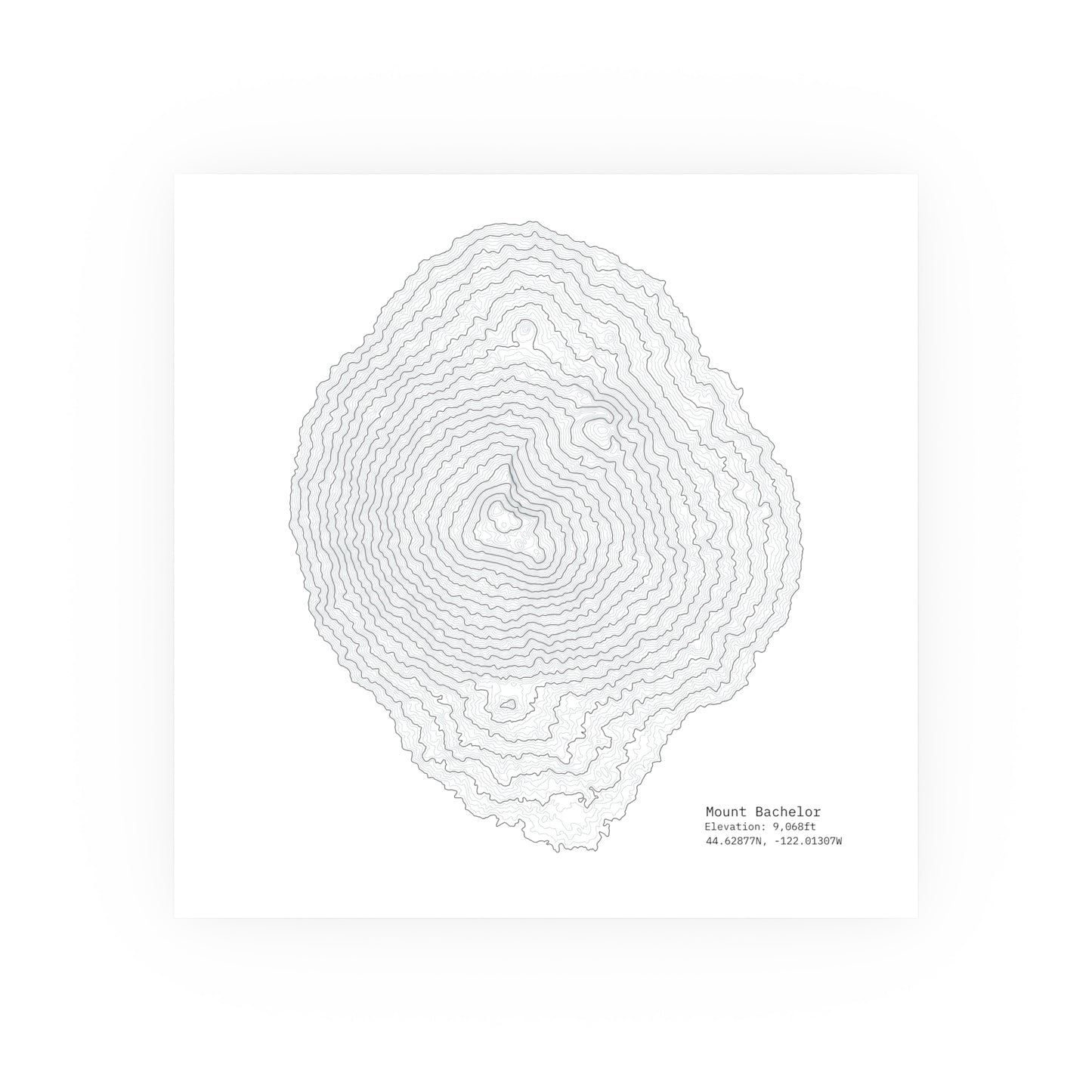 Mount Bachelor Topographic Satin Poster, Landscape Art Decor, Unique Gift, Wall Art, Hiking Decor, Home Office Decoration