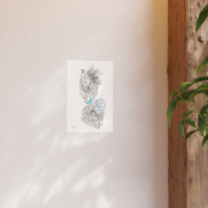 Geographic Art Print, Elegant Map Decor, Modern Home Decor, Unique Wall Art, Gift for Nature Lovers, Three Sisters Topo