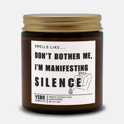 Vibe Candle Co. Hand-Poured Apricot Coconut Wax Candle, Manifesting Silence, Humor Scented, 4 oz