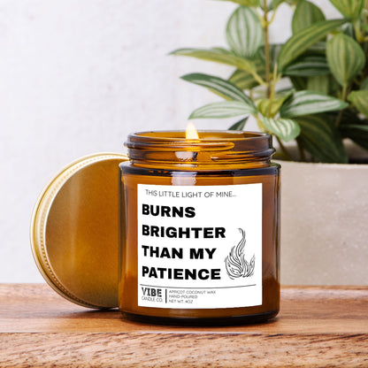 Vibe Candle Co. Hand-Poured Apricot Coconut Wax Candle, no more patience, parenting humor