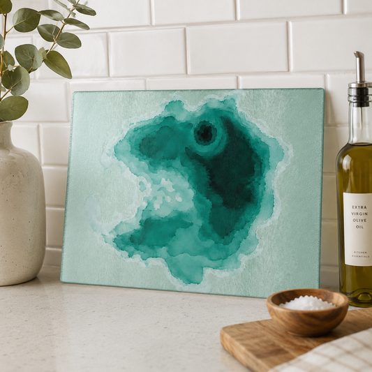 Durable Tempered Glass Cutting Board - Crater Lake Watercolor