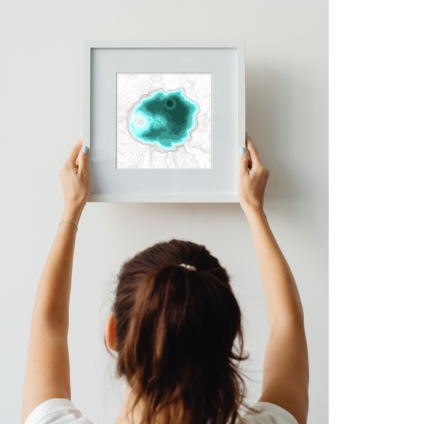 Crater Lake Line Art Print, Mountain Lake Decor, Modern Home, PNW Cascade Mountains, Central Oregon