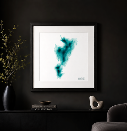 Waldo Lake Oregon Cascades | Teal Watercolor Abstract Poster | Matte Art Print on Watercolor Paper