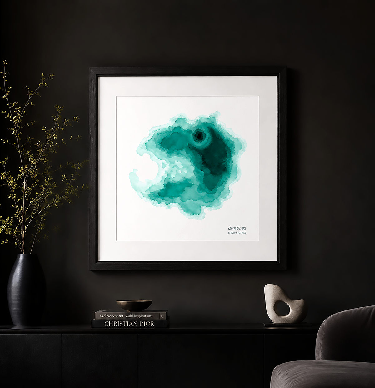 Crater Lake - Teal Watercolor Abstract Art Print on Watercolor Paper