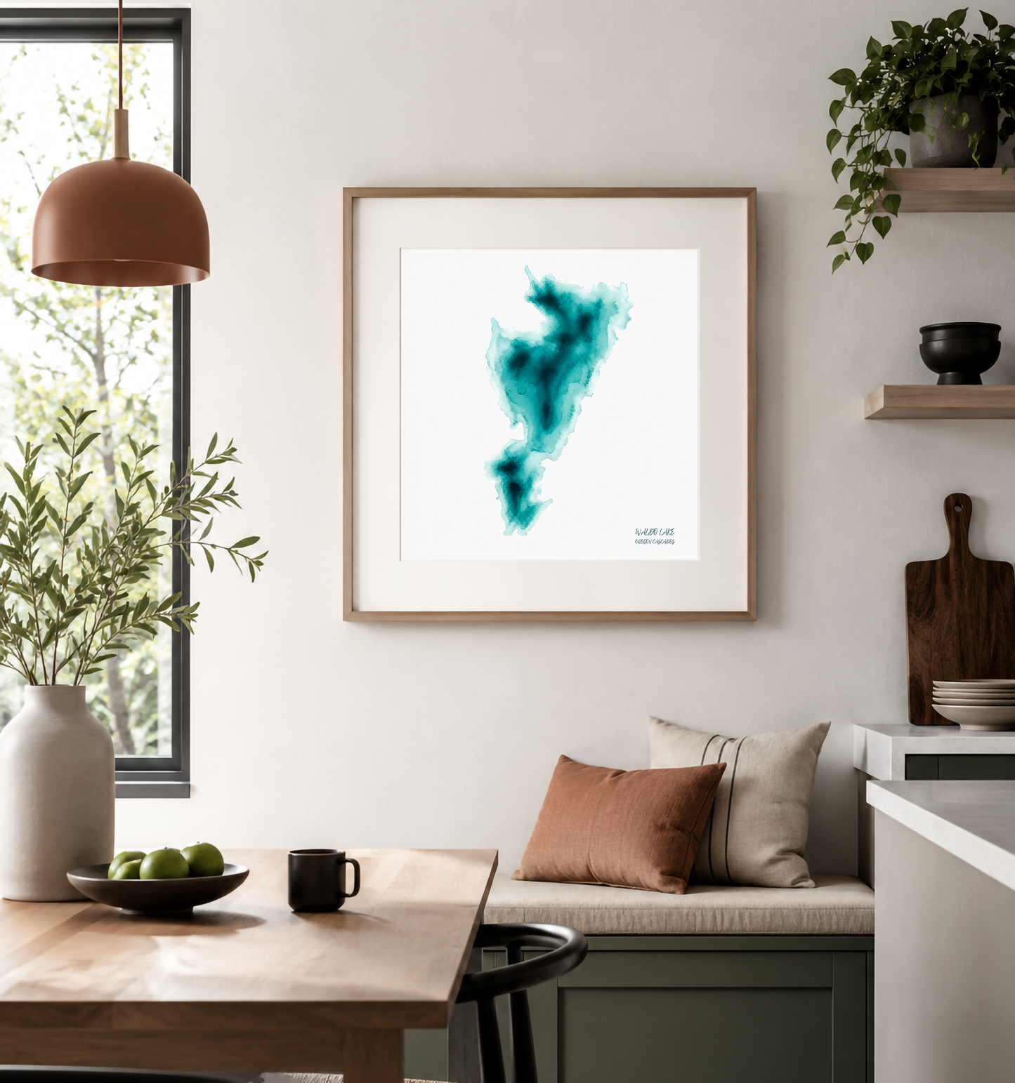 Waldo Lake Oregon Cascades | Teal Watercolor Abstract Poster | Matte Art Print on Watercolor Paper