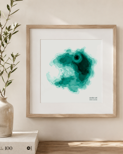 Crater Lake - Teal Watercolor Abstract Art Print on Watercolor Paper