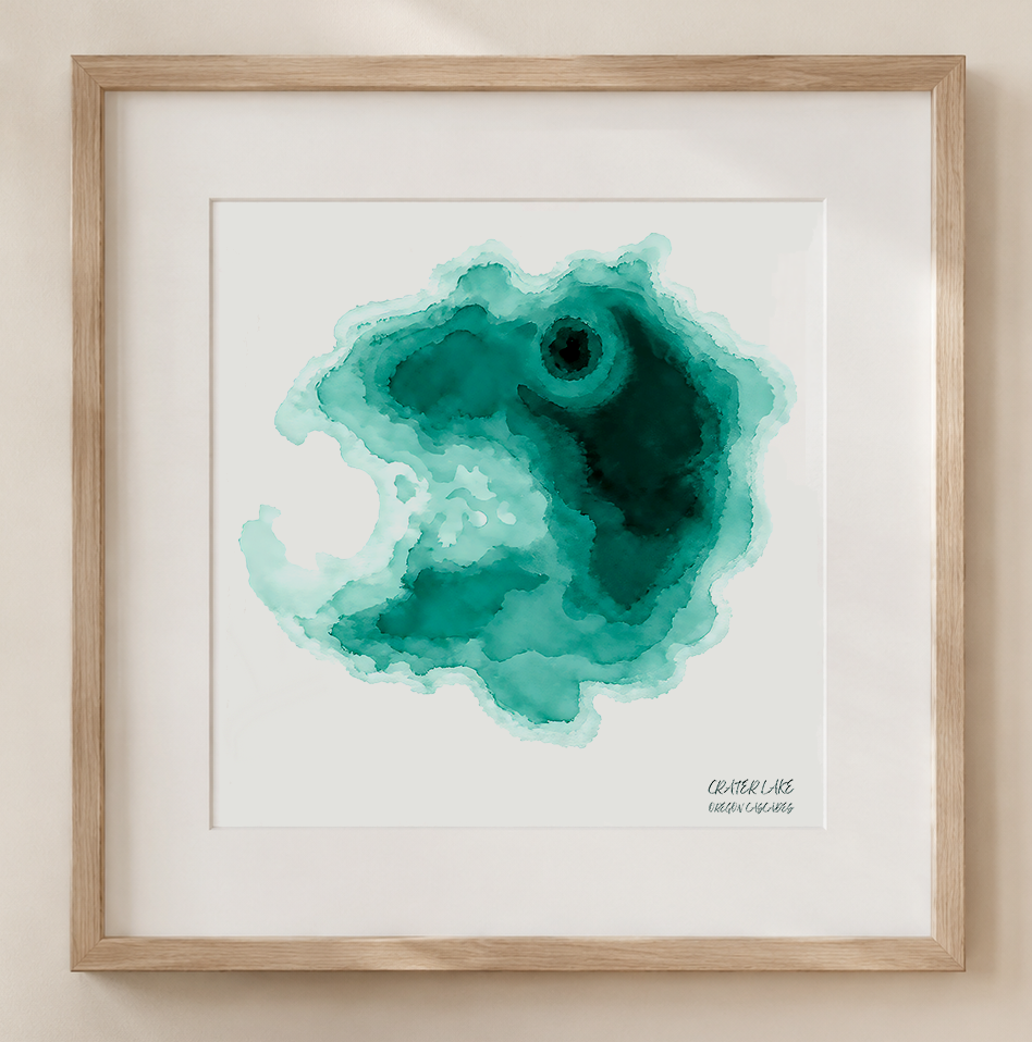 Crater Lake - Teal Watercolor Abstract Art Print on Watercolor Paper