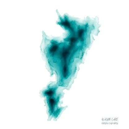Waldo Lake Oregon Cascades | Teal Watercolor Abstract Poster | Matte Art Print on Watercolor Paper