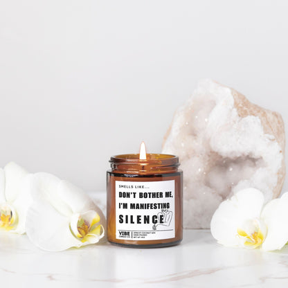 Vibe Candle Co. Hand-Poured Apricot Coconut Wax Candle, Manifesting Silence, Humor Scented, 4 oz