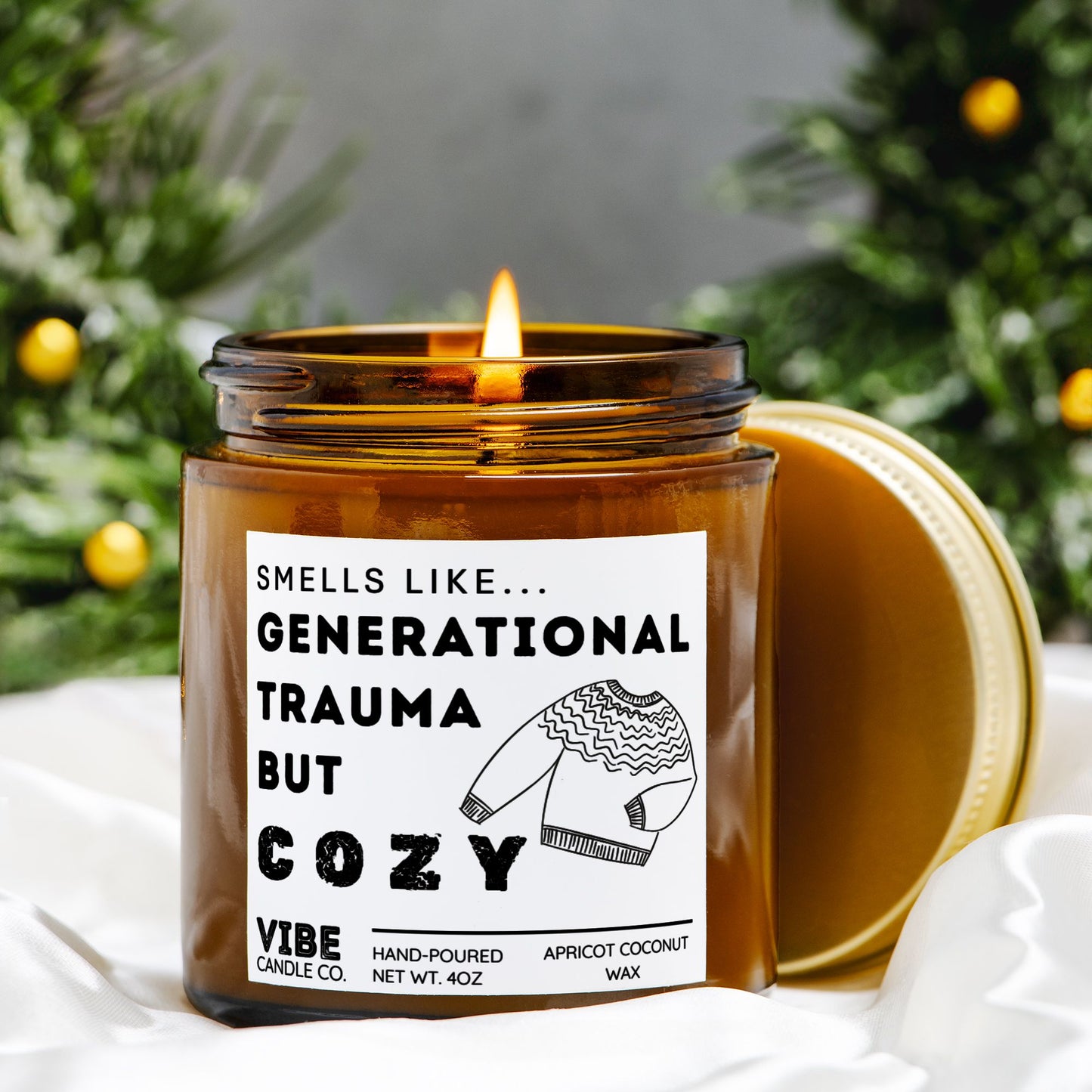 Vibe Candle Co. Hand-Poured Apricot Coconut Wax Candle, Dark Jewish humor candle