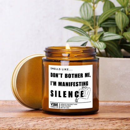 Vibe Candle Co. Hand-Poured Apricot Coconut Wax Candle, Manifesting Silence, Humor Scented, 4 oz