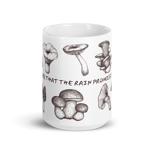 Artistic Mushroom Pattern Ceramic Coffee Mug, White, Nature Inspired Design, Decorative Kitchen Drinkware
