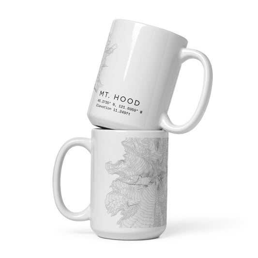 Mt Hood Topographic Map Coffee Mug, White Ceramic, Coordinates Design with Elevation Details