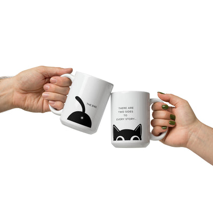 Funny Cat Mug – Two Sides to Every Story, Minimalist Cat Butt Mug with Star, Sarcastic Gift for Cat Lovers, Coffee Mug 15oz