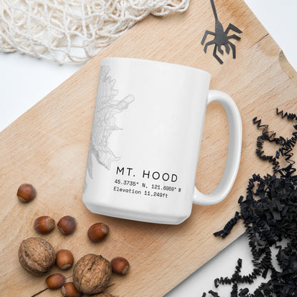 Mt Hood Topographic Map Coffee Mug, White Ceramic, Coordinates Design with Elevation Details