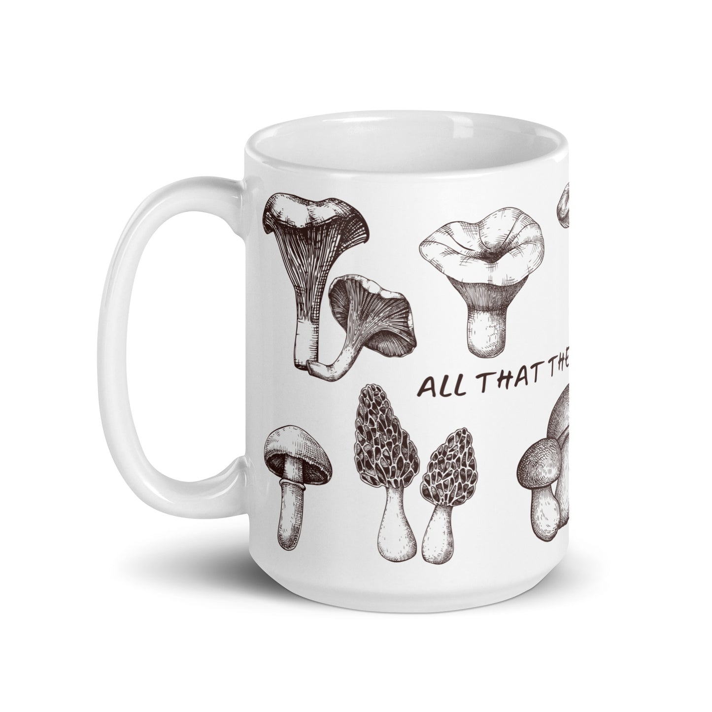 Artistic Mushroom Pattern Ceramic Coffee Mug, White, Nature Inspired Design, Decorative Kitchen Drinkware