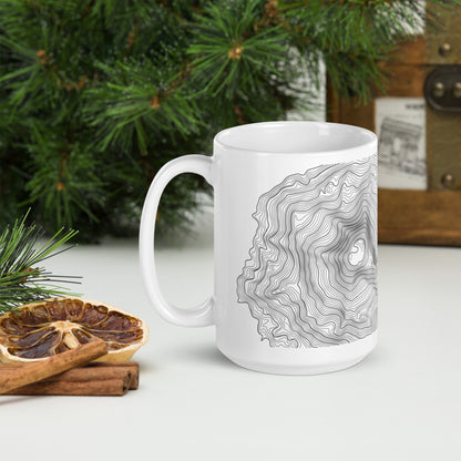 South Sister Topographic Map Coffee Mug, White Ceramic, Mountain Coordinates Design with Elevation