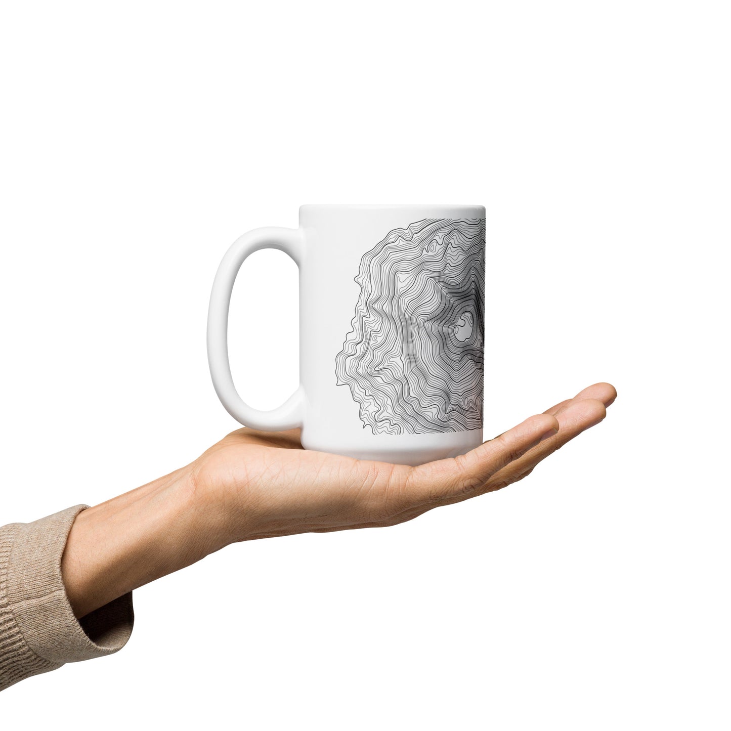 South Sister Topographic Map Coffee Mug, White Ceramic, Mountain Coordinates Design with Elevation