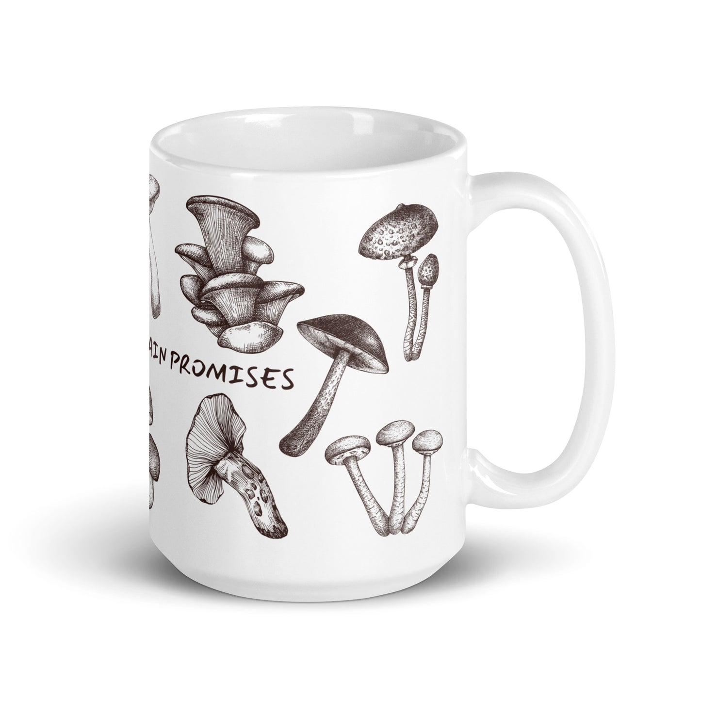 Artistic Mushroom Pattern Ceramic Coffee Mug, White, Nature Inspired Design, Decorative Kitchen Drinkware
