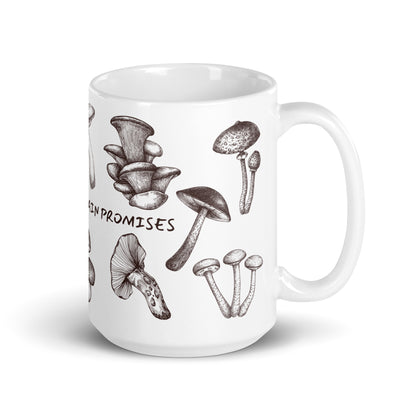 Artistic Mushroom Pattern Ceramic Coffee Mug, White, Nature Inspired Design, Decorative Kitchen Drinkware