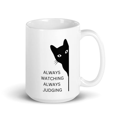 Snark Cat Minimalist Ceramic Mug - Always Watching Always Judging
