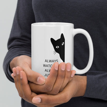 Snark Cat Minimalist Ceramic Mug - Always Watching Always Judging