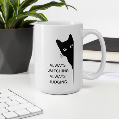 Snark Cat Minimalist Ceramic Mug - Always Watching Always Judging