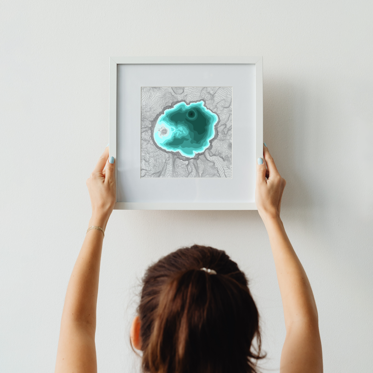 Crater Lake Line Art Print, Mountain Lake Decor, Modern Home, PNW Cascade Mountains, Central Oregon
