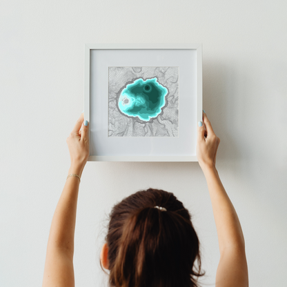 Crater Lake Line Art Print, Mountain Lake Decor, Modern Home, PNW Cascade Mountains, Central Oregon